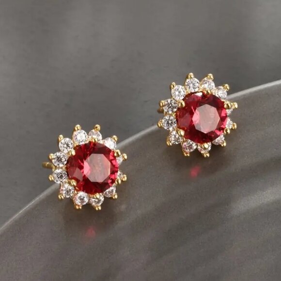 14K Gold Womens 2ct Red Ruby Gemstone Stud Earrings 14 Karat Silver Jewelry NEW